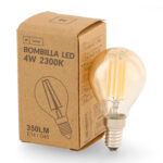 Bombilla LED Filamento E14 G45 4W Ámbar