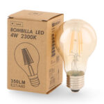 Bombilla LED Filamento E27 A60 4W Ámbar