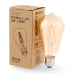 Bombilla LED Filamento E27 ST64 6W Ámbar